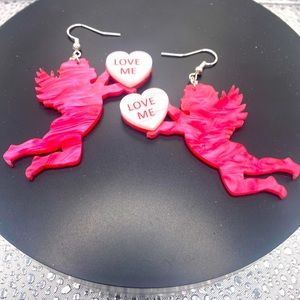 Valentine’s Day red Cupid with white heart love me ss earrings